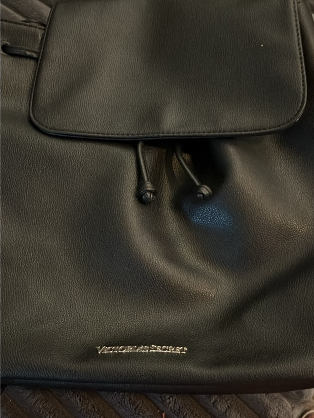 Victoria's Secret Black Faux Leather Drawstring Backpack - Picture 5 of 5